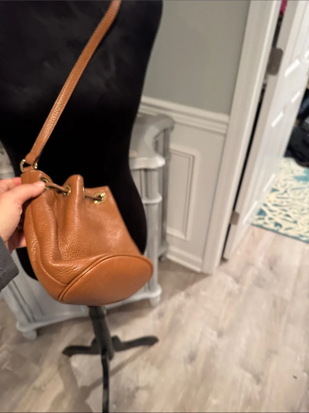 Michael Kors Tan Pebbled Leather Mini Drawstring Bucket Bag